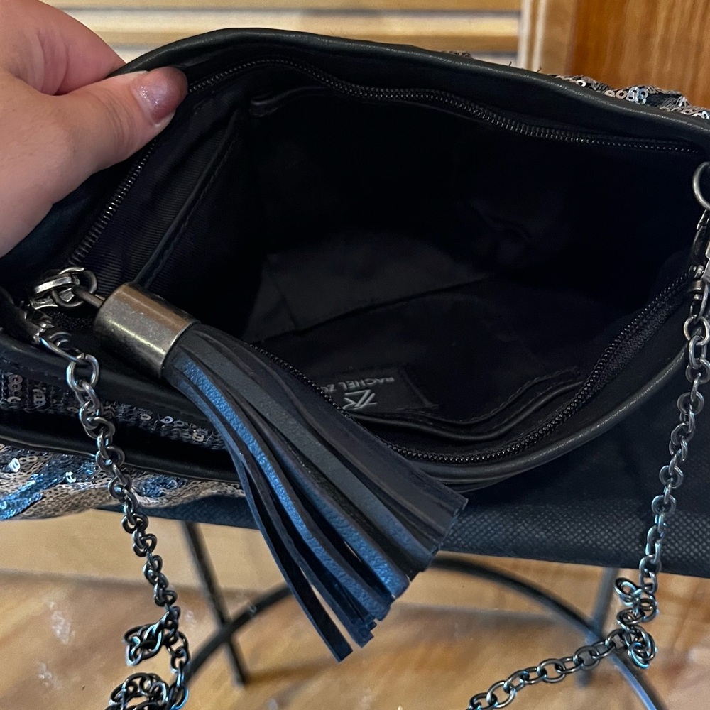 Rachel Zoe Black/Silver Sequin Clutch with Chain NWOT💎 - Picture 5 of 11